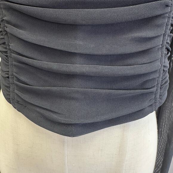 Abercrombie & Fitch black ruched mesh corset style long sleeve top size medium - Picture 5 of 16